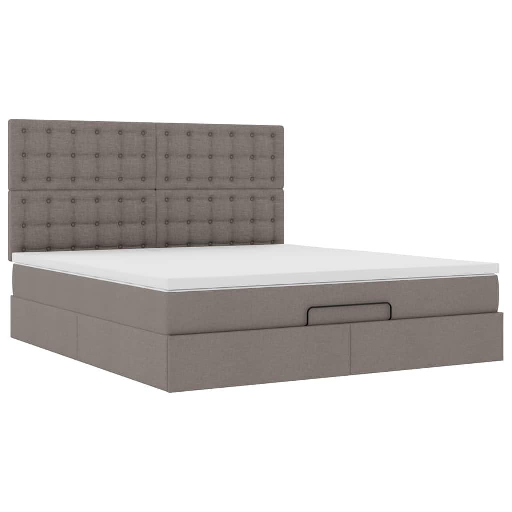 Cadre de lit ottoman avec matelas taupe 160x200 cm tissu - XIOS