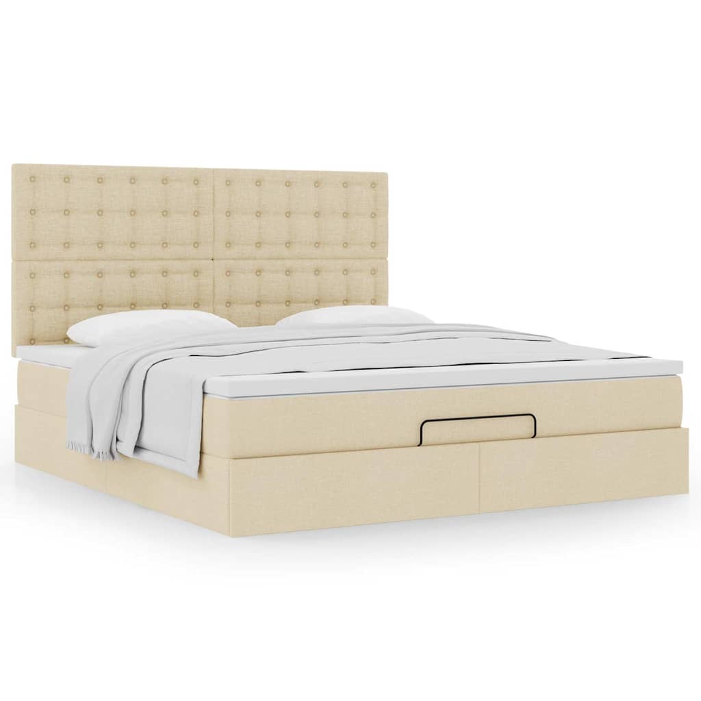 Cadre de lit ottoman avec matelas crème 160x200 cm tissu - XIOS