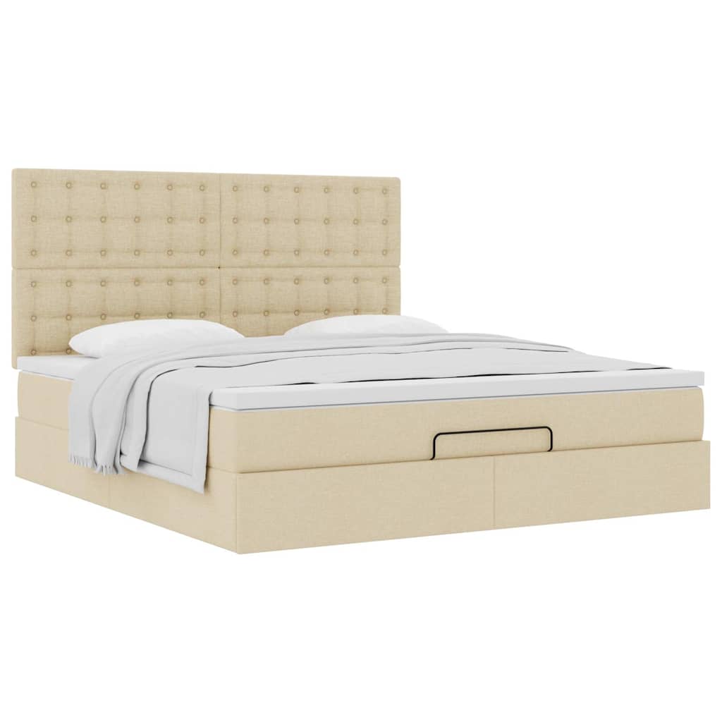 Cadre de lit ottoman avec matelas crème 160x200 cm tissu - XIOS