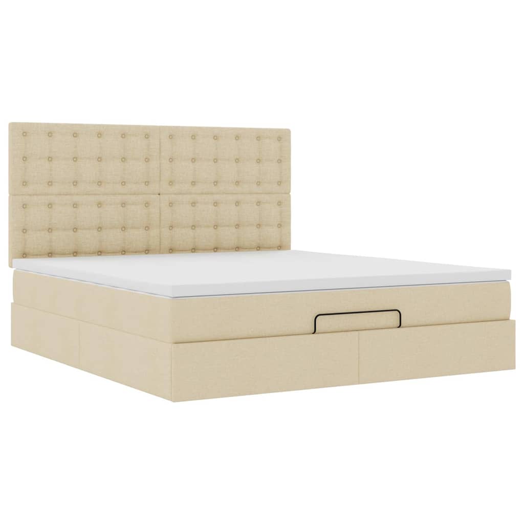 Cadre de lit ottoman avec matelas crème 160x200 cm tissu - XIOS