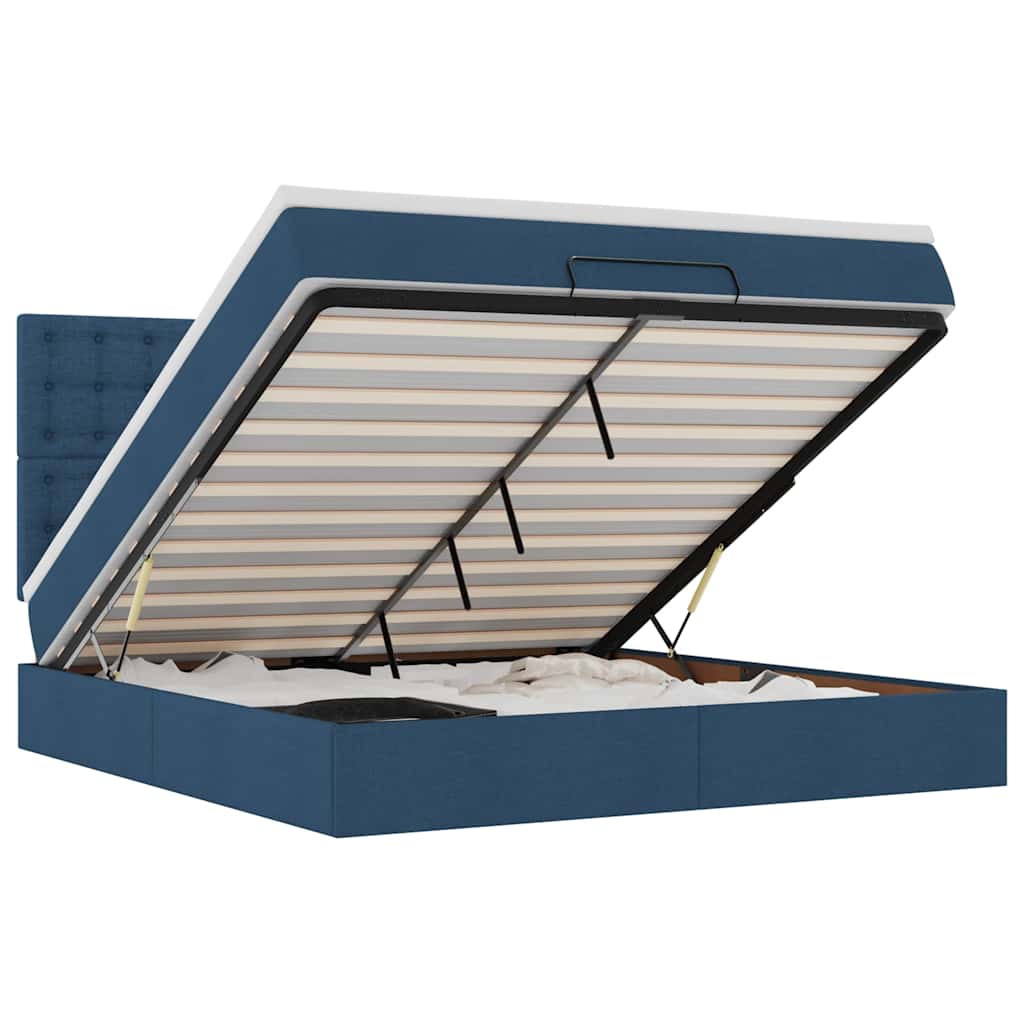 Cadre de lit ottoman avec matelas bleu 160x200 cm tissu - XIOS