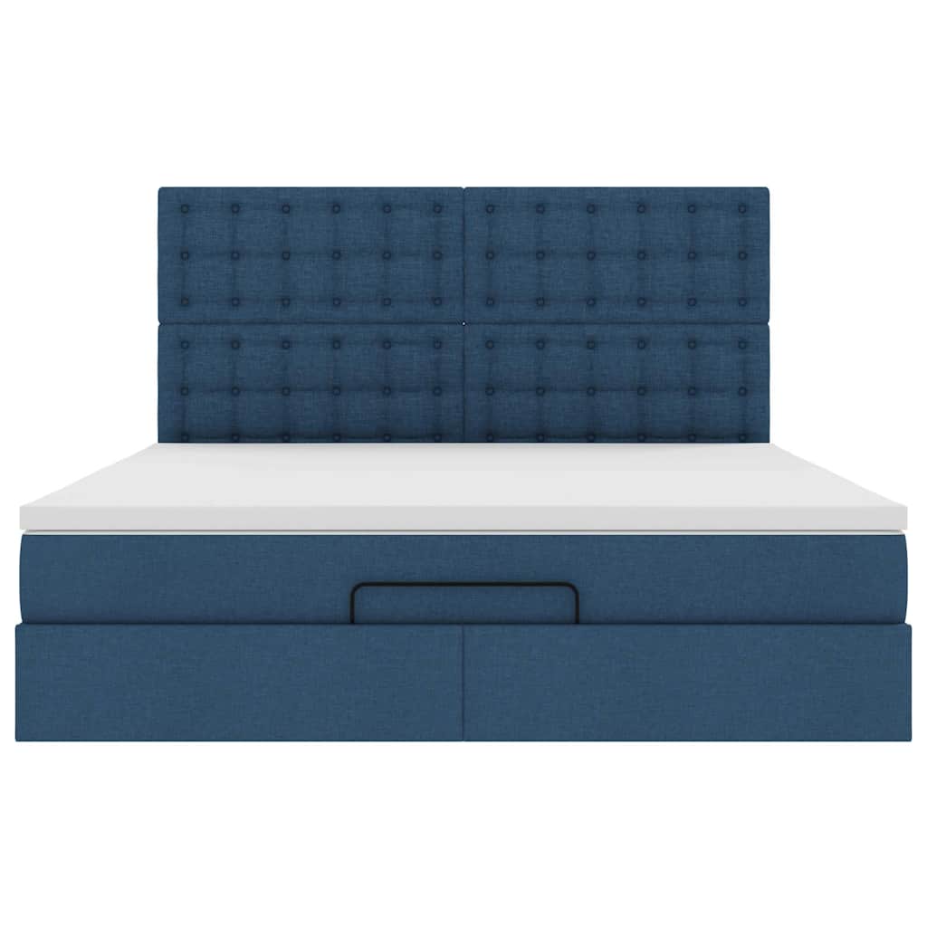 Cadre de lit ottoman avec matelas bleu 160x200 cm tissu - XIOS