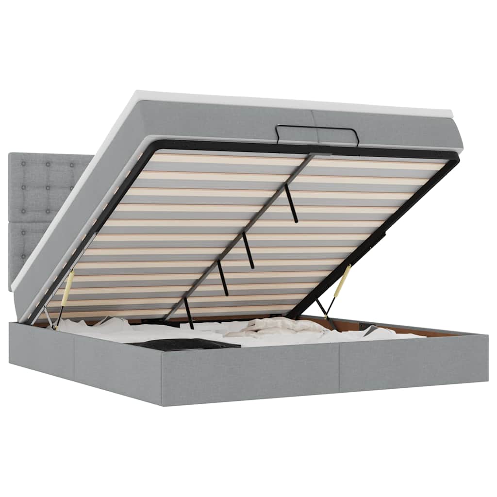 Cadre de lit ottoman et matelas gris clair 200x200cm tissu - XIOS