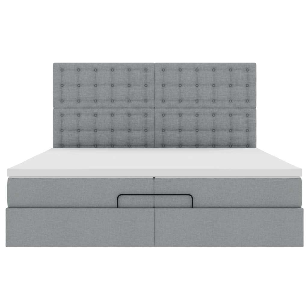 Cadre de lit ottoman et matelas gris clair 200x200cm tissu - XIOS