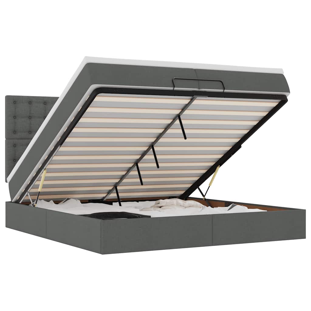 Cadre de lit ottoman avec matelas gris foncé 200x200cm tissu - XIOS