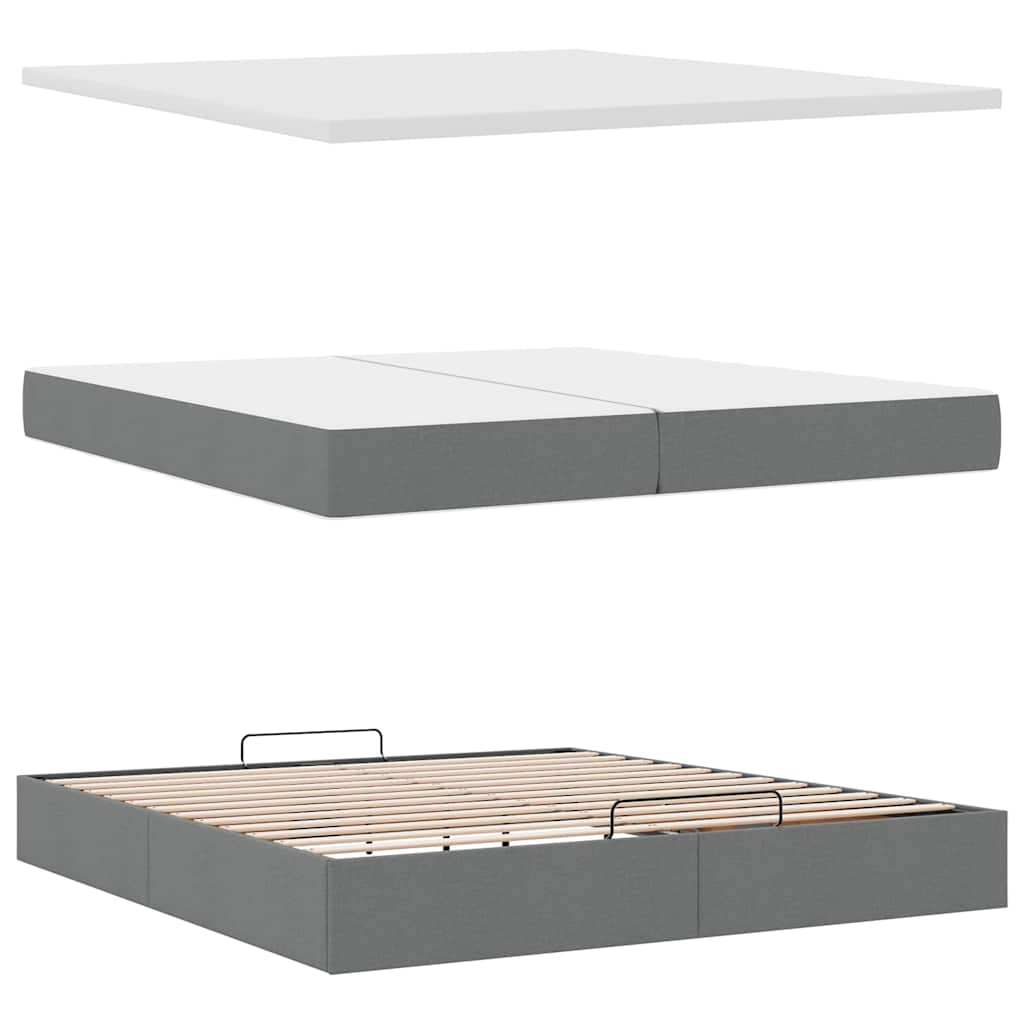 Cadre de lit ottoman avec matelas gris foncé 200x200cm tissu - XIOS