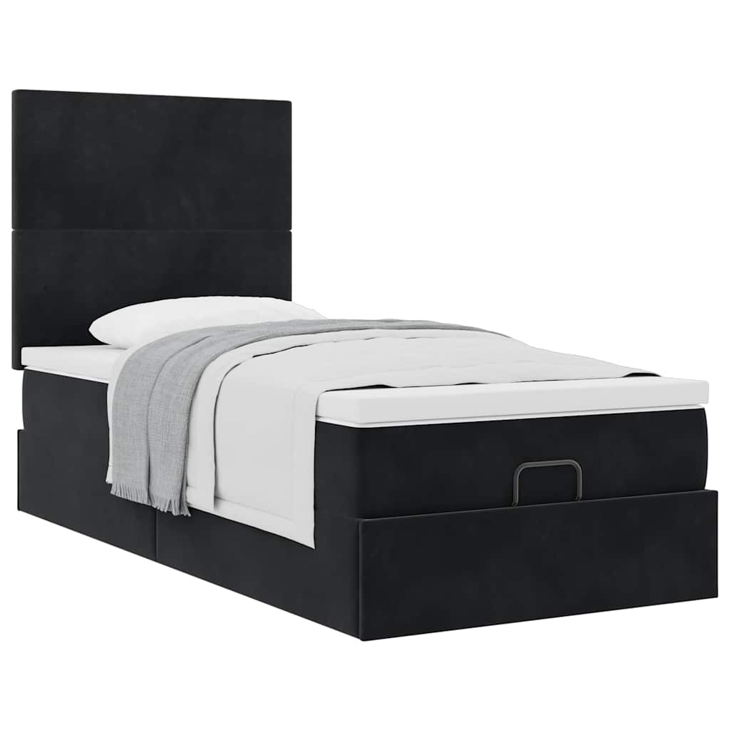 Cadre de lit ottoman avec matelas noir 80x200 cm velours - XIOS