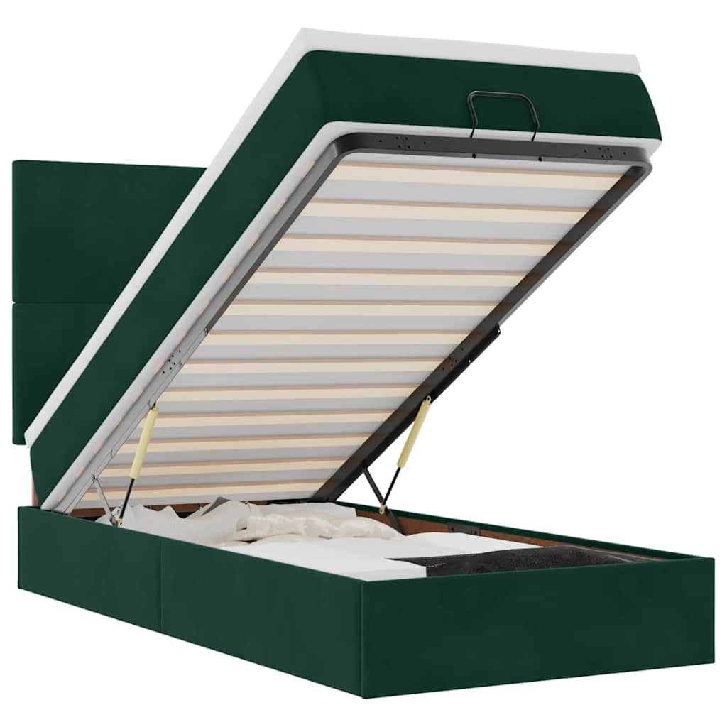 Cadre de lit ottoman avec matelas vert foncé 80x200 cm velours - XIOS