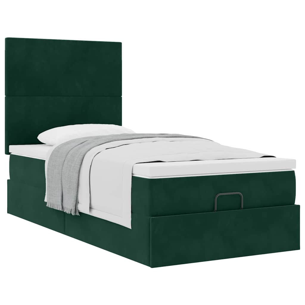 Cadre de lit ottoman avec matelas vert foncé 80x200 cm velours - XIOS