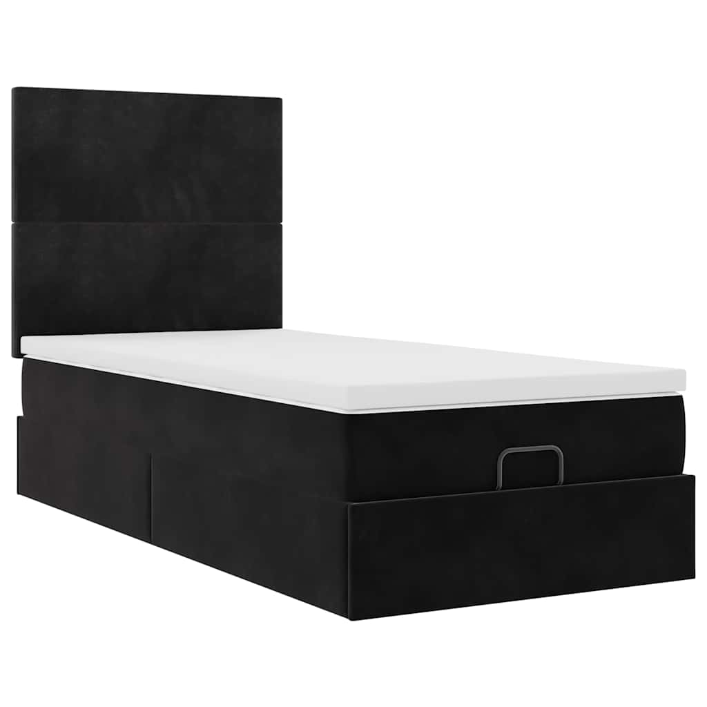 Cadre de lit ottoman avec matelas noir 90x190 cm velours - XIOS
