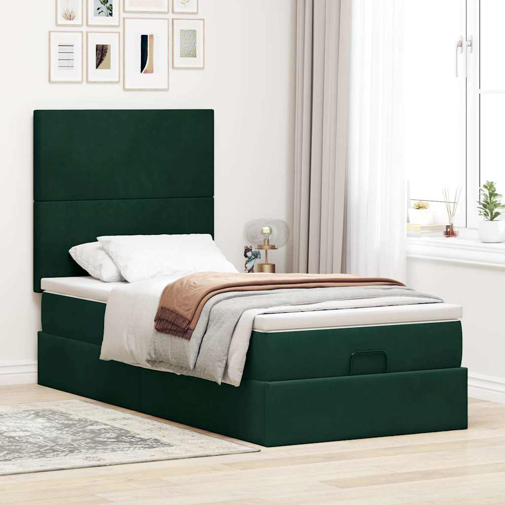 Cadre de lit ottoman avec matelas vert foncé 90x190 cm velours - XIOS