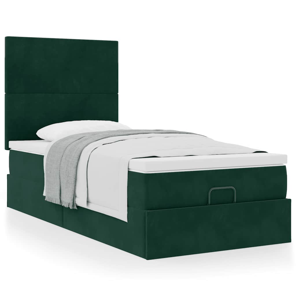 Cadre de lit ottoman avec matelas vert foncé 90x190 cm velours - XIOS
