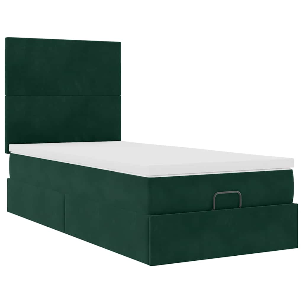 Cadre de lit ottoman avec matelas vert foncé 90x190 cm velours - XIOS