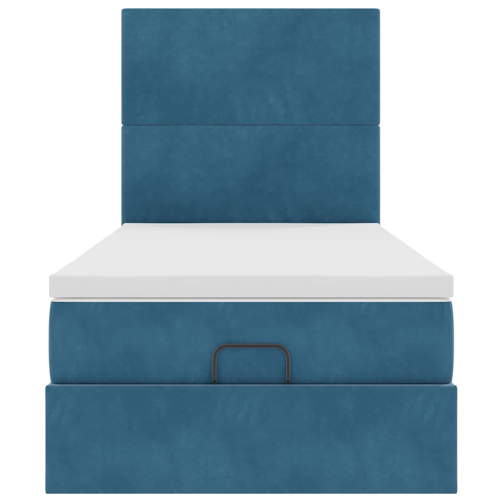 Cadre de lit ottoman avec matelas bleu foncé 90x190 cm velours - XIOS