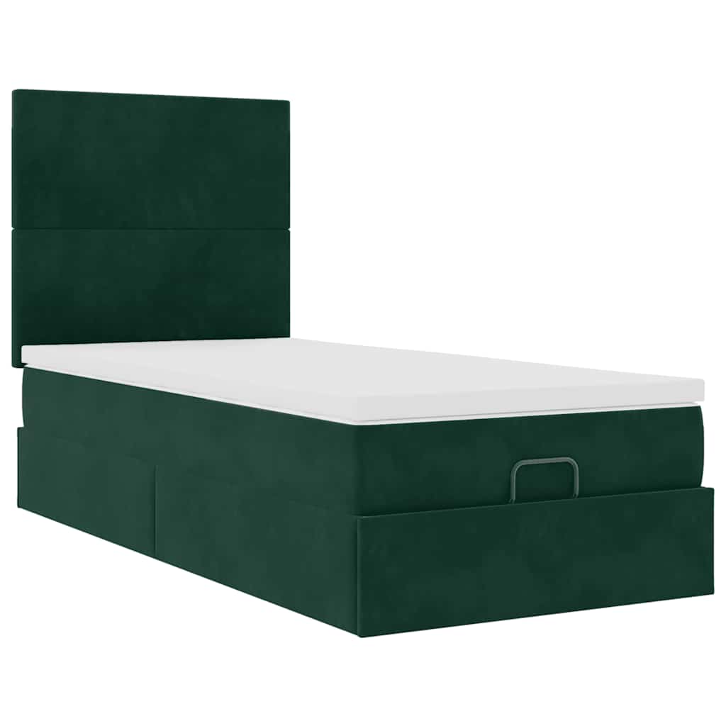 Cadre de lit ottoman avec matelas vert foncé 90x200 cm velours - XIOS