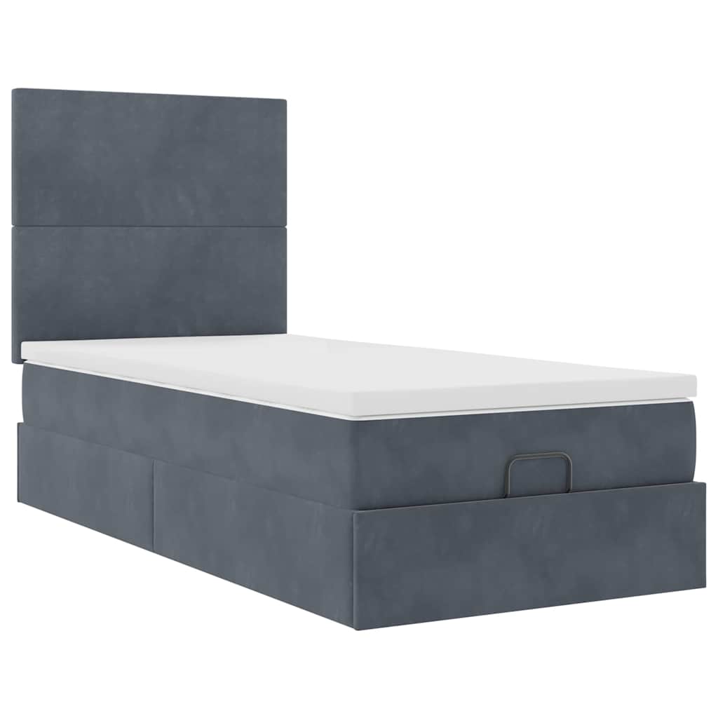 Cadre de lit ottoman avec matelas gris foncé 100x200 cm velours - XIOS