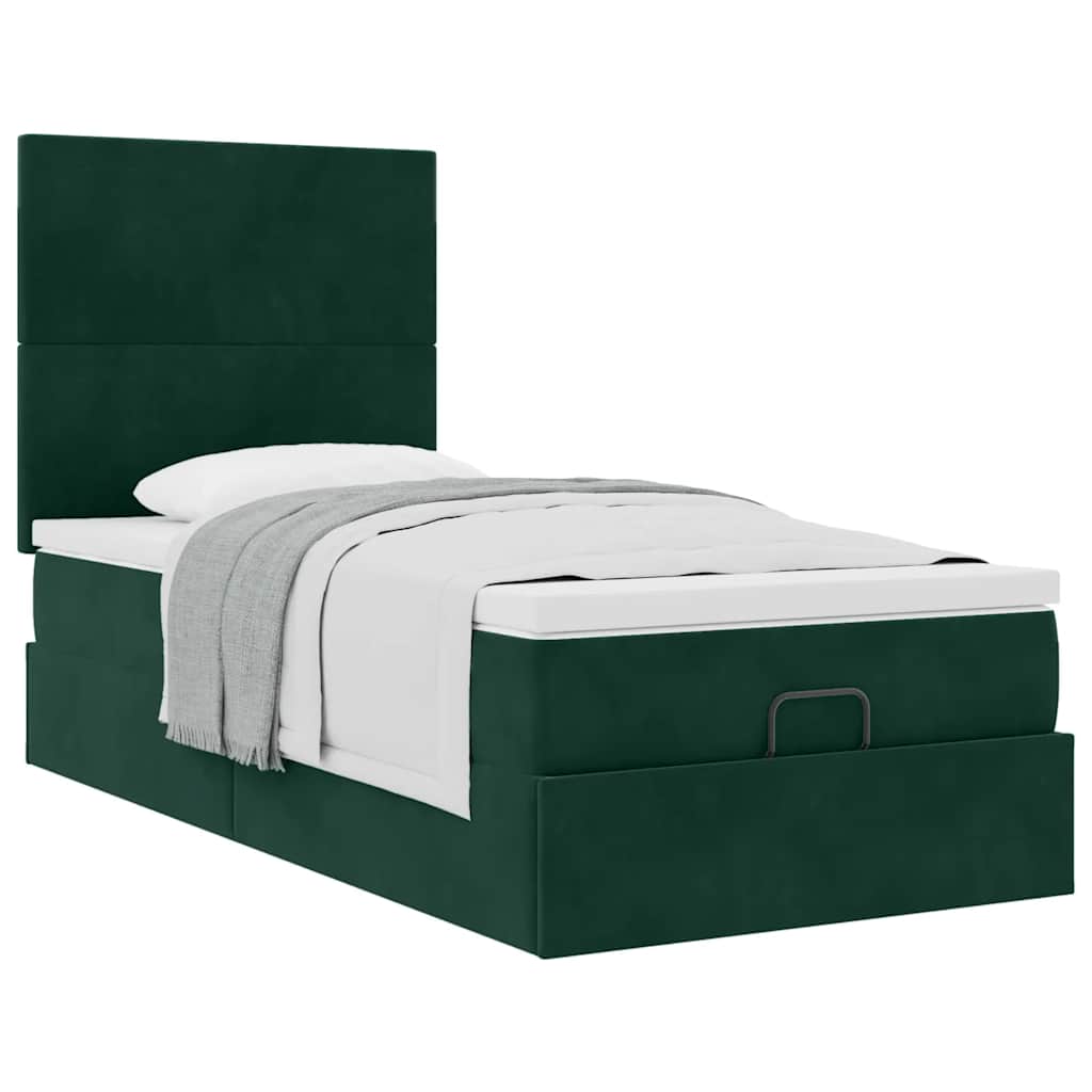 Cadre de lit ottoman avec matelas vert foncé 100x200 cm velours - XIOS