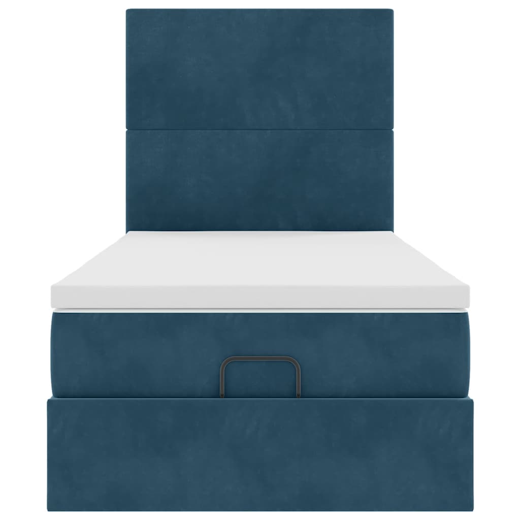 Cadre de lit ottoman avec matelas bleu foncé 100x200 cm velours - XIOS