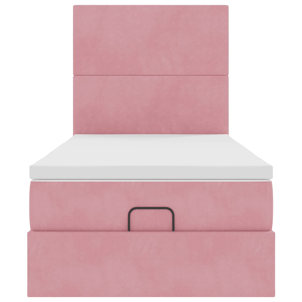 Cadre de lit ottoman avec matelas rose 100x200 cm velours - XIOS