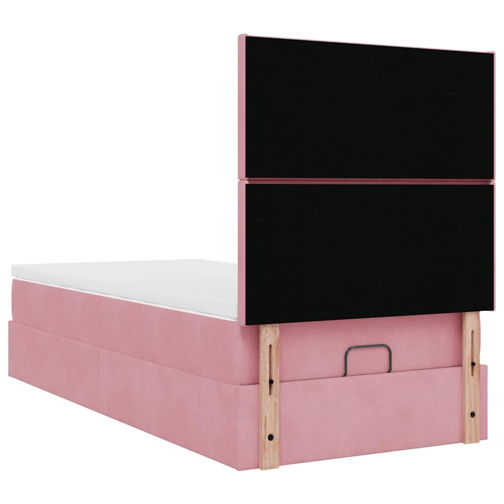 Cadre de lit ottoman avec matelas rose 100x200 cm velours - XIOS
