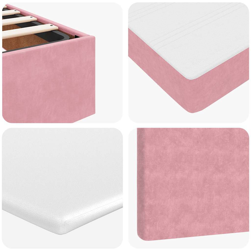 Cadre de lit ottoman avec matelas rose 100x200 cm velours - XIOS