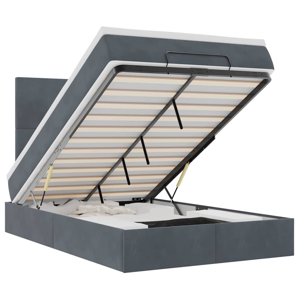 Cadre de lit ottoman avec matelas gris foncé 120x190 cm velours - XIOS