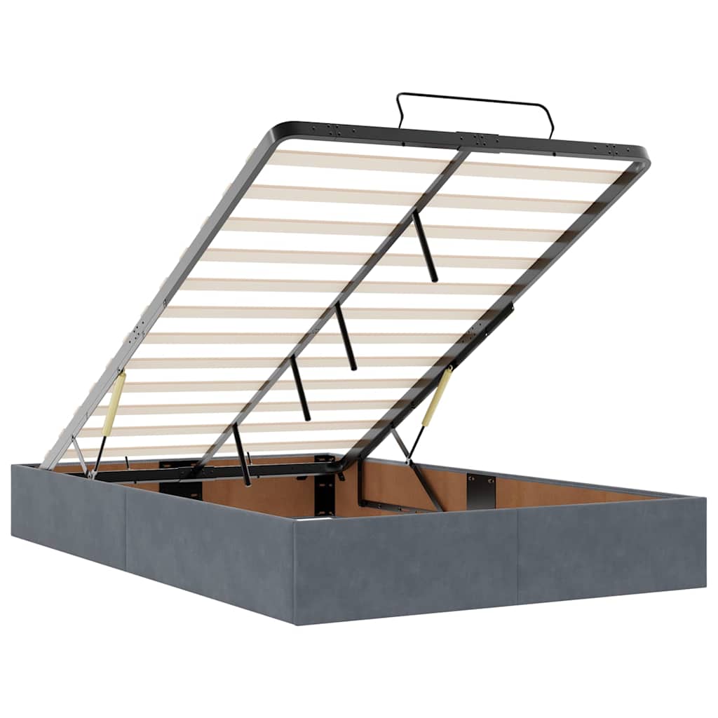 Cadre de lit ottoman avec matelas gris foncé 120x190 cm velours - XIOS