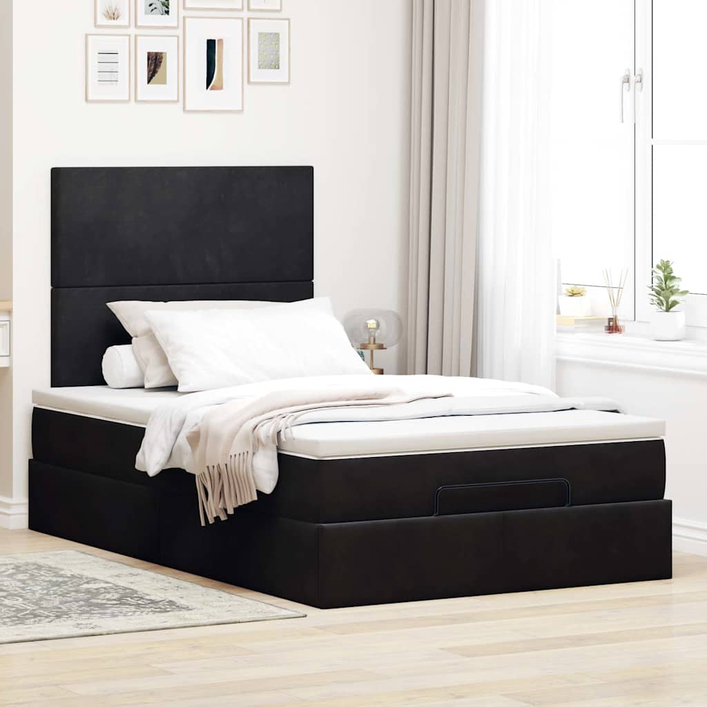 Cadre de lit ottoman avec matelas noir 120x190 cm velours - XIOS