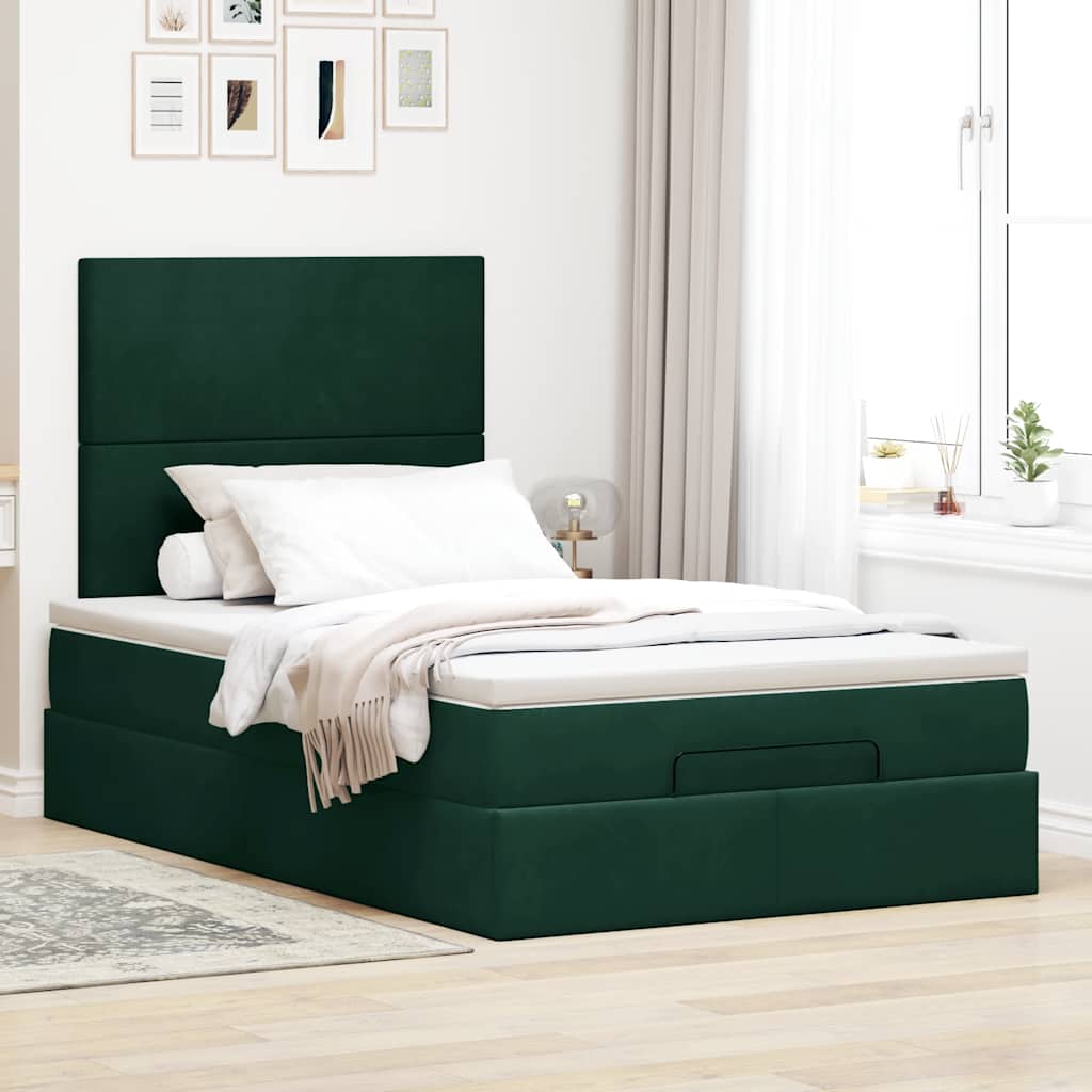 Cadre de lit ottoman avec matelas vert foncé 120x190 cm velours - XIOS