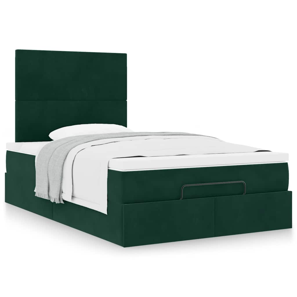 Cadre de lit ottoman avec matelas vert foncé 120x190 cm velours - XIOS
