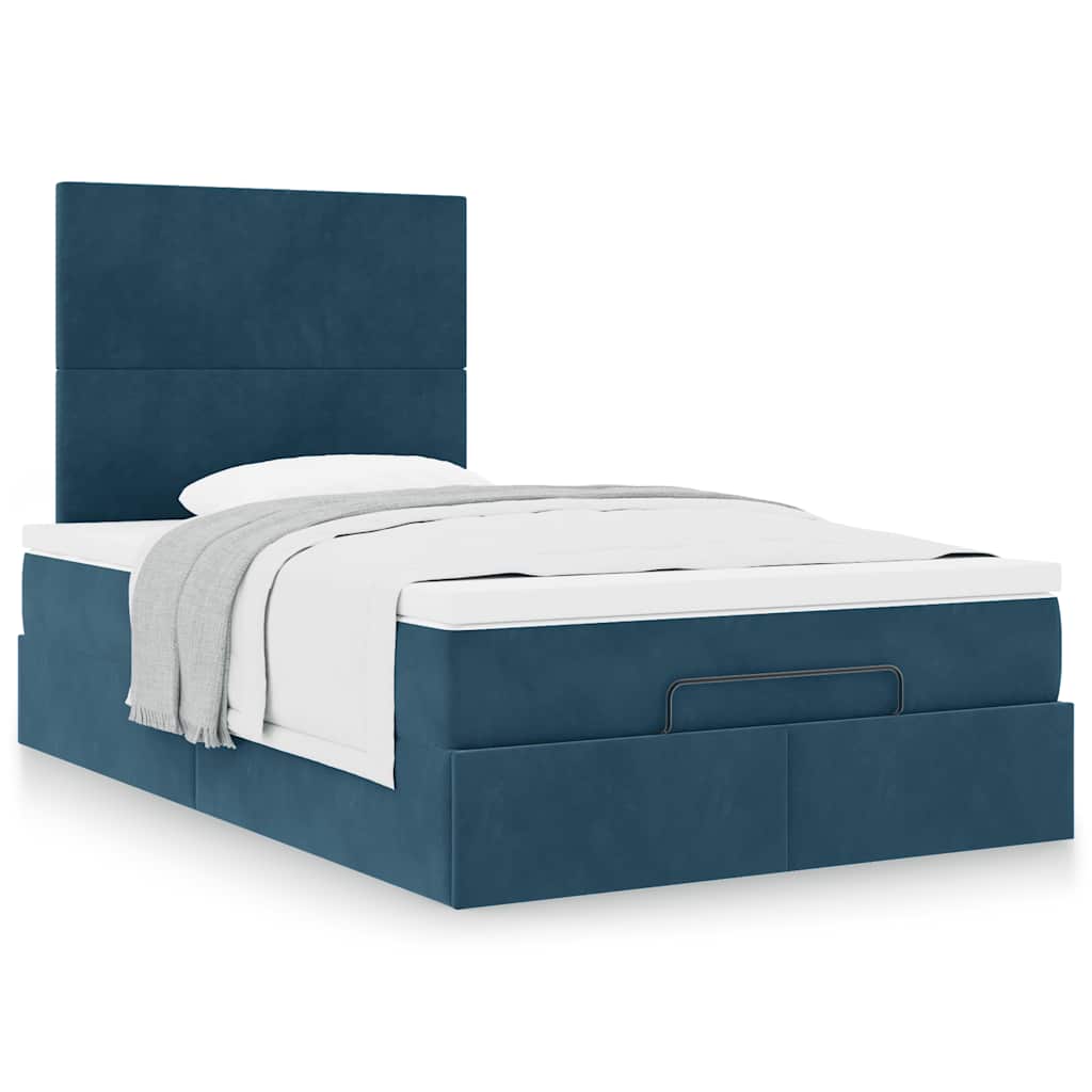 Cadre de lit ottoman avec matelas bleu foncé 120x190 cm velours - XIOS