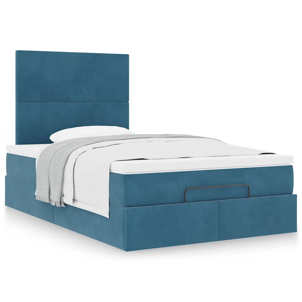 Cadre de lit ottoman avec matelas bleu foncé 120x190 cm velours - XIOS