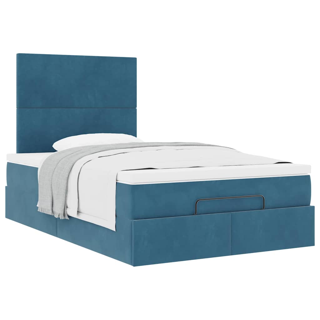 Cadre de lit ottoman avec matelas bleu foncé 120x190 cm velours - XIOS