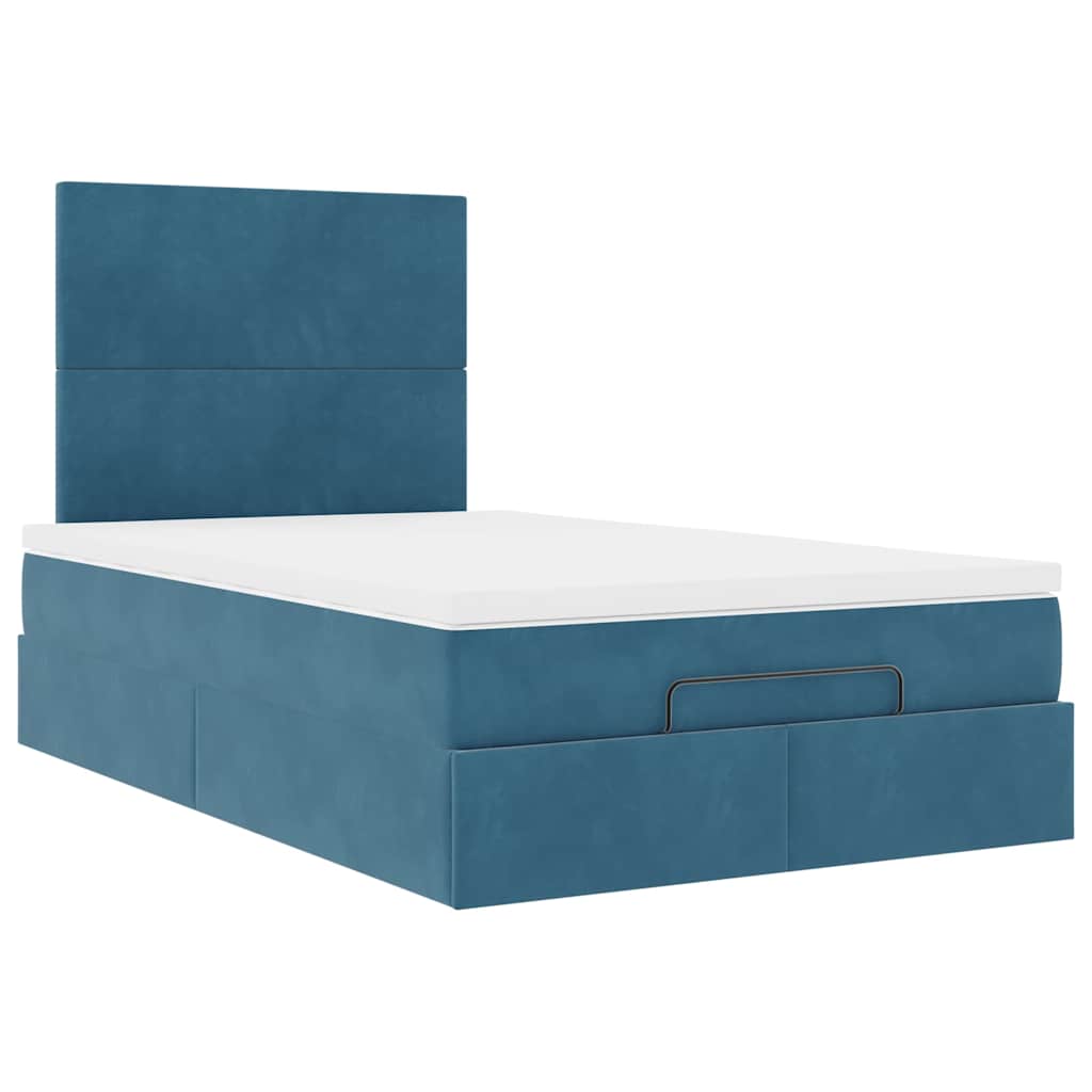 Cadre de lit ottoman avec matelas bleu foncé 120x190 cm velours - XIOS