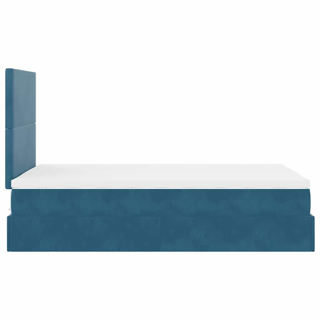 Cadre de lit ottoman avec matelas bleu foncé 120x190 cm velours - XIOS