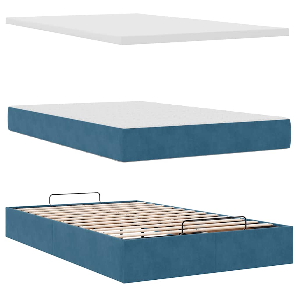 Cadre de lit ottoman avec matelas bleu foncé 120x190 cm velours - XIOS