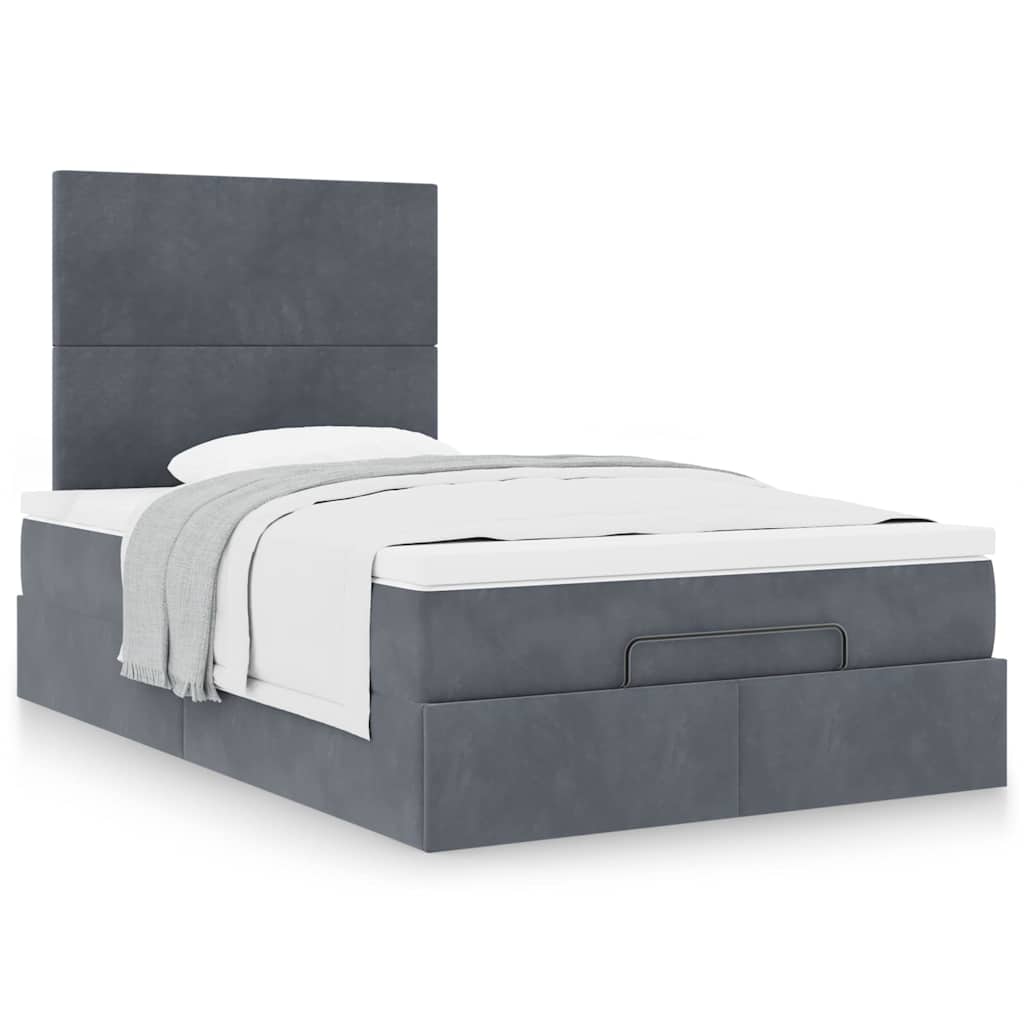 Cadre de lit ottoman et matelas gris foncé 120x200 cm velours - XIOS
