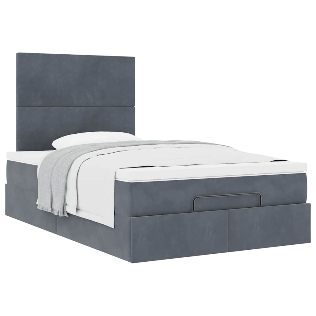 Cadre de lit ottoman et matelas gris foncé 120x200 cm velours - XIOS