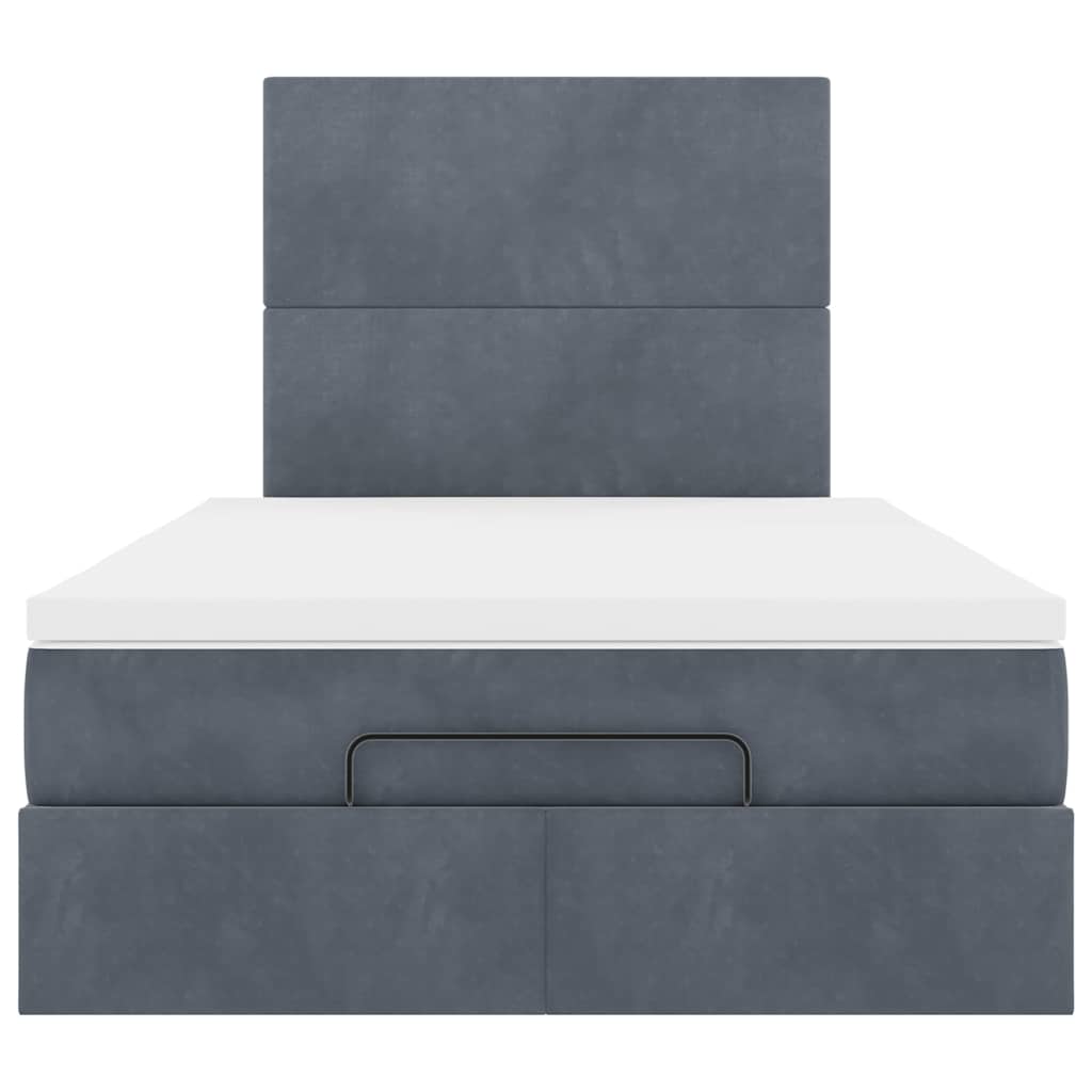 Cadre de lit ottoman et matelas gris foncé 120x200 cm velours - XIOS