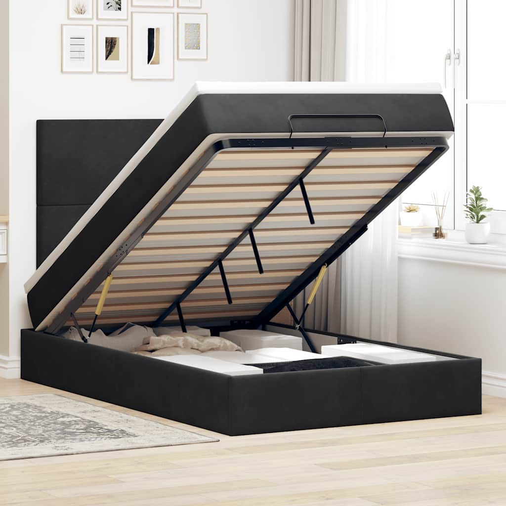 Cadre de lit ottoman avec matelas noir 120x200 cm velours - XIOS