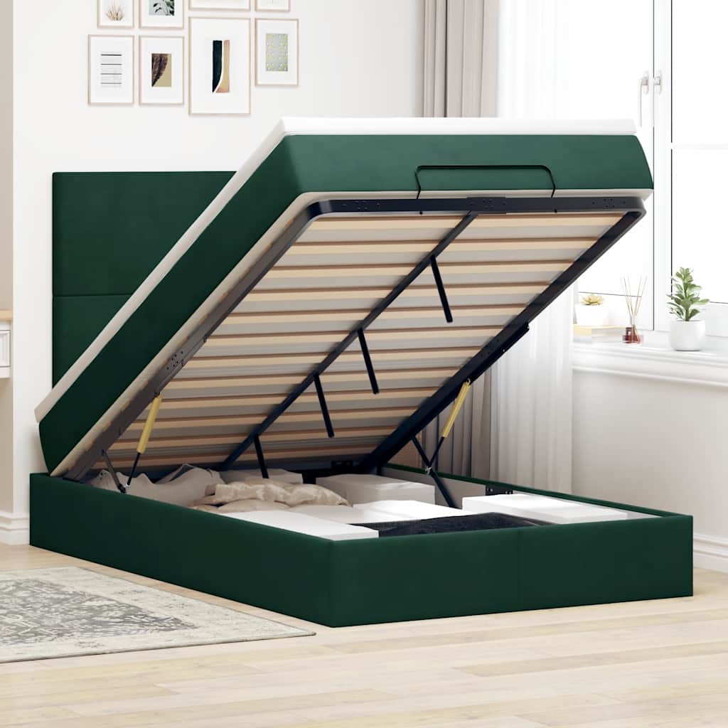 Cadre de lit ottoman avec matelas vert foncé 120x200 cm velours - XIOS
