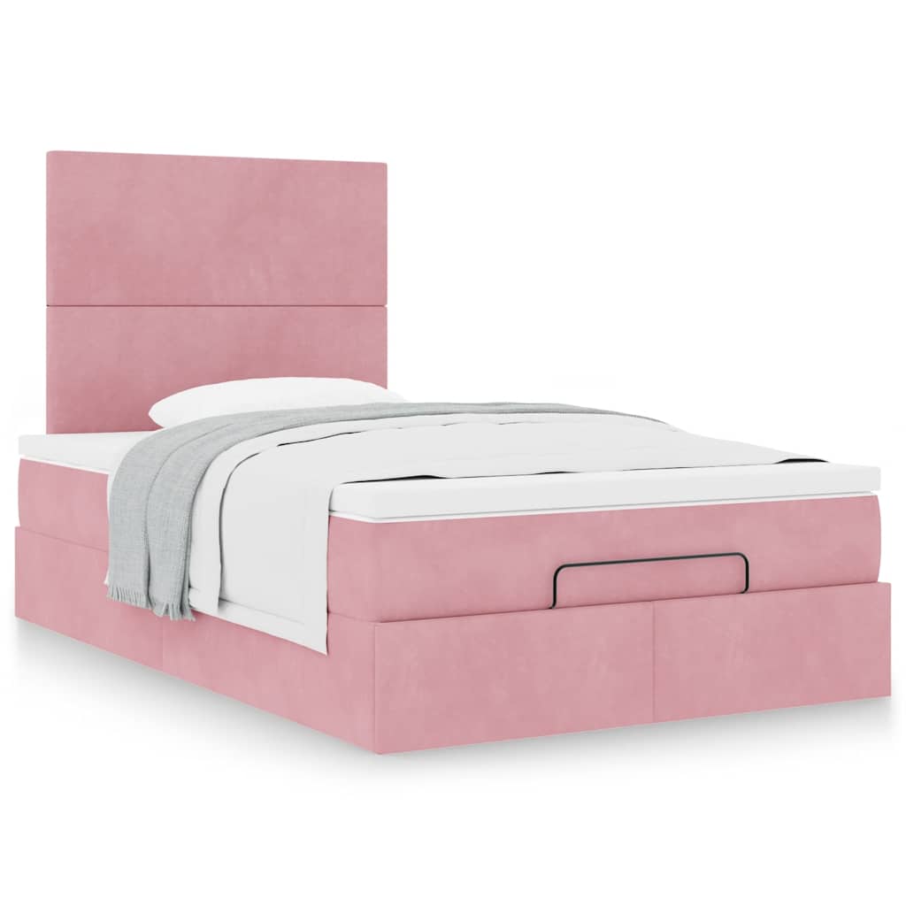 Cadre de lit ottoman avec matelas rose 120x200 cm velours - XIOS