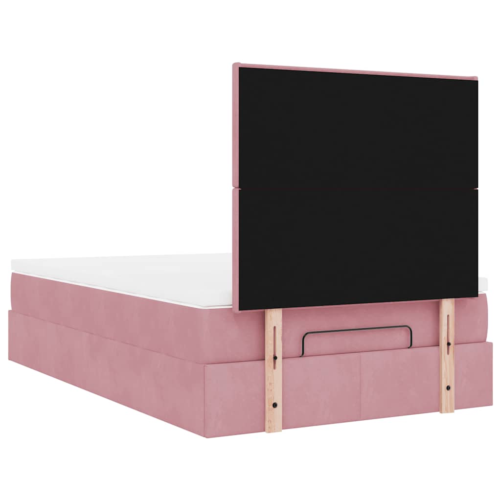 Cadre de lit ottoman avec matelas rose 120x200 cm velours - XIOS