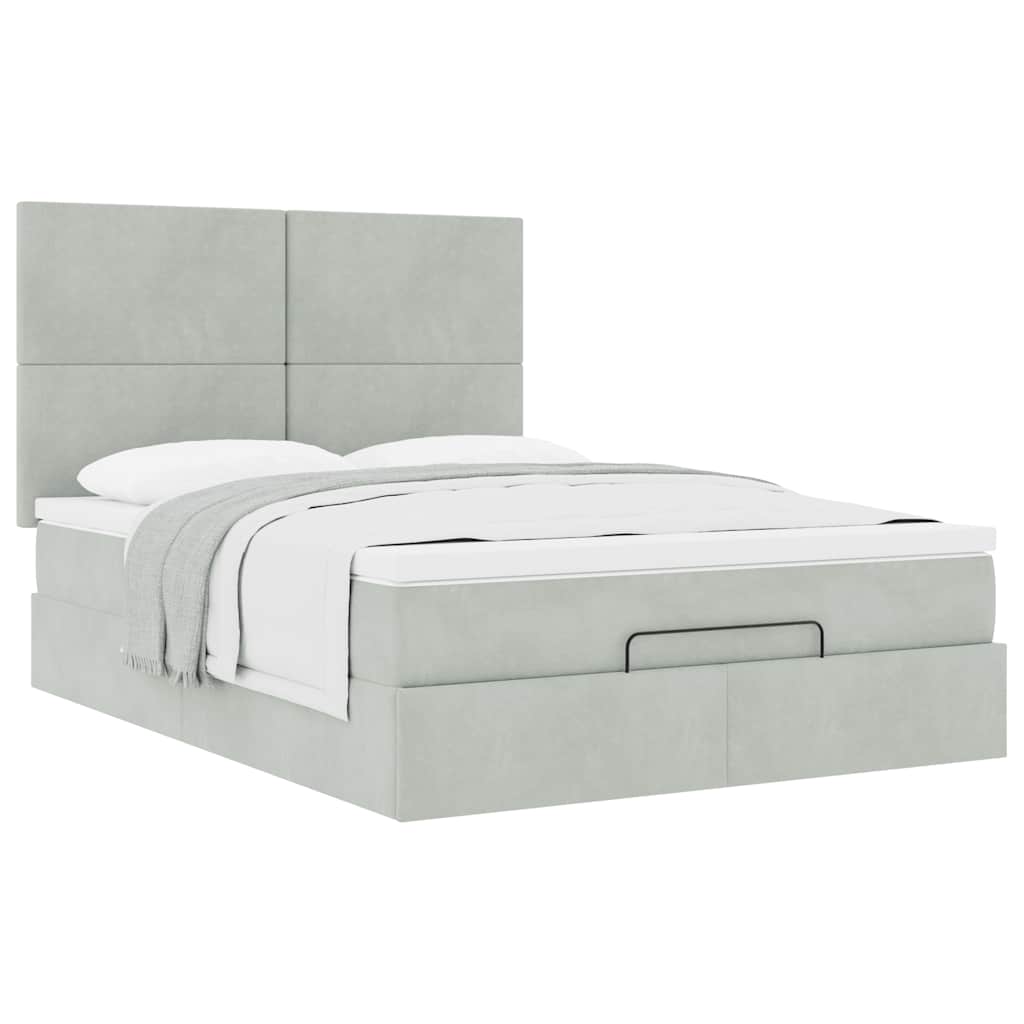Cadre de lit ottoman et matelas gris clair 140x190 velours - XIOS