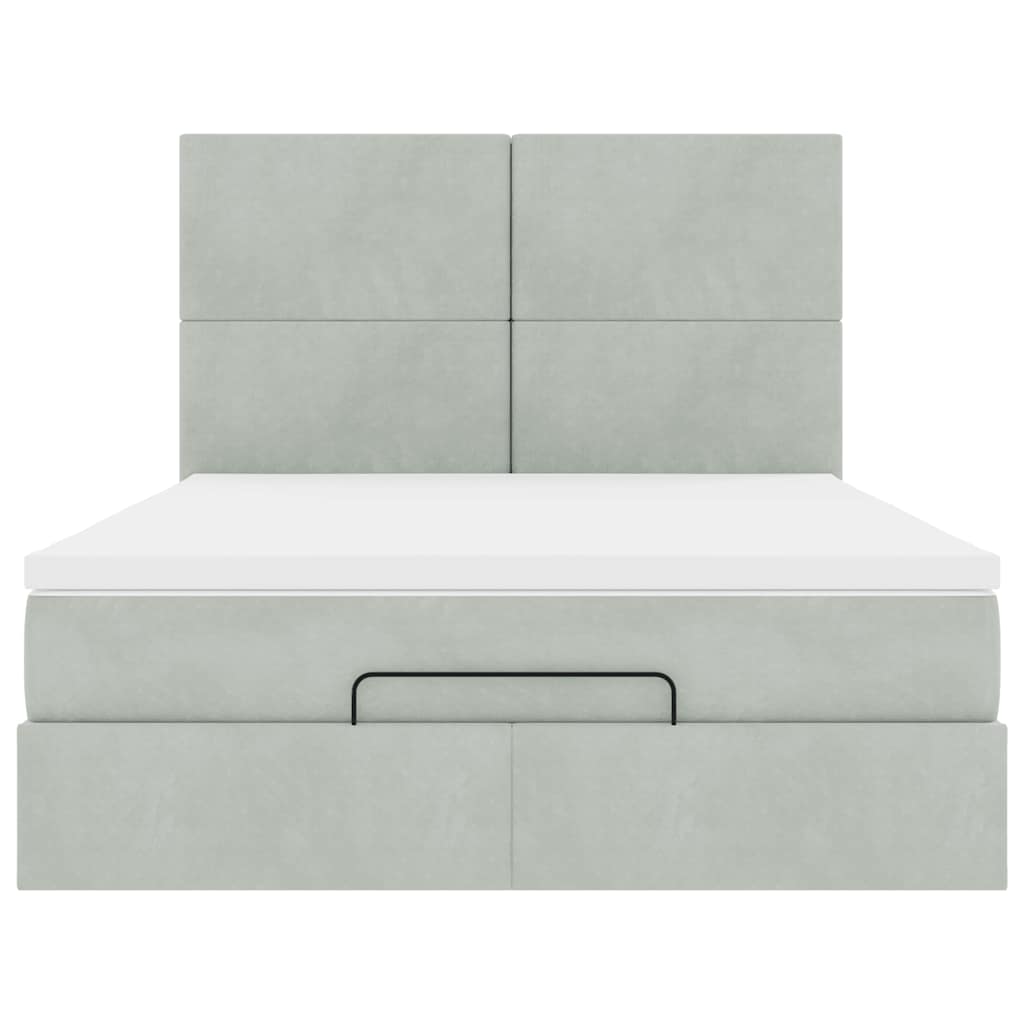 Cadre de lit ottoman et matelas gris clair 140x190 velours - XIOS