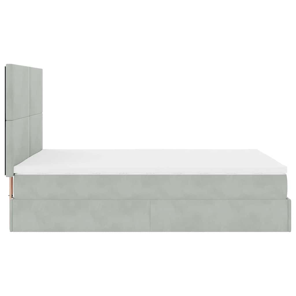 Cadre de lit ottoman et matelas gris clair 140x190 velours - XIOS