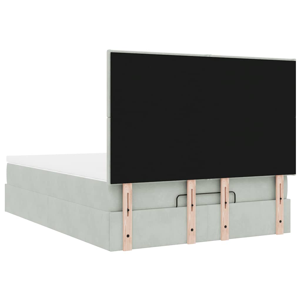 Cadre de lit ottoman et matelas gris clair 140x190 velours - XIOS