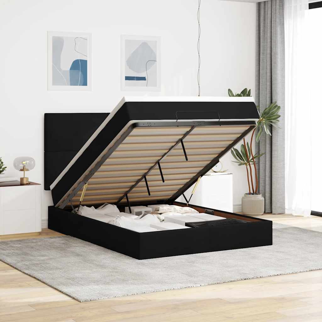 Cadre de lit ottoman avec matelas noir 140x190 cm velours - XIOS
