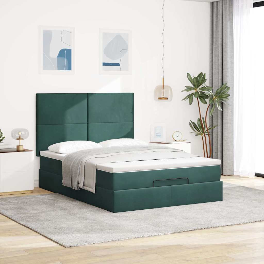Cadre de lit ottoman avec matelas vert foncé 140x190 cm velours - XIOS
