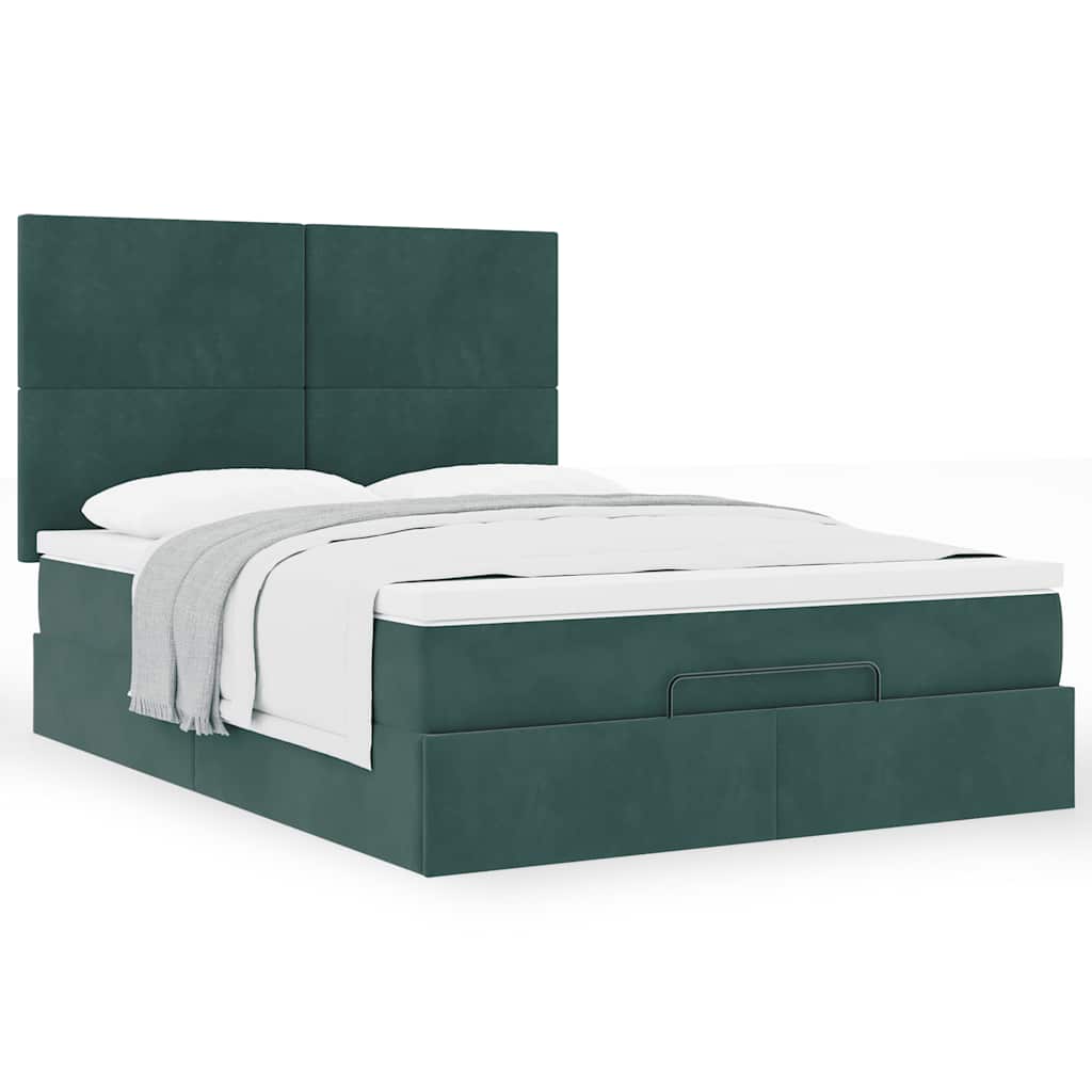 Cadre de lit ottoman avec matelas vert foncé 140x190 cm velours - XIOS
